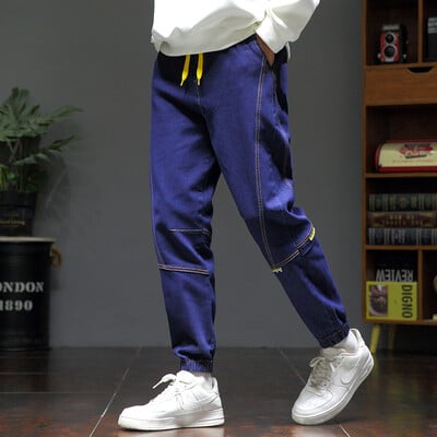 Pánske džínsy s kapucňou, jar a jeseň 2024, čierne, modré, ležérne, cargo, streetwear, džínsové, jogger, pánske vrecovité, háremové, džínsy, plus veľkosť M-8XL