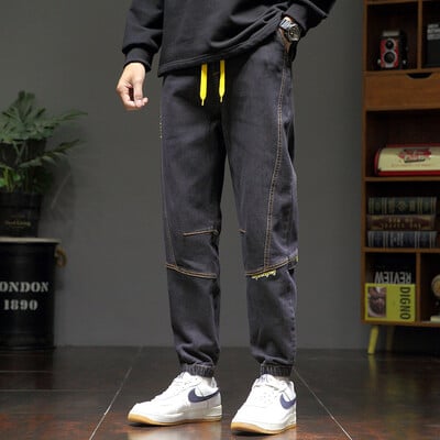 Pánske džínsy s kapucňou, jar a jeseň 2024, čierne, modré, ležérne, cargo, streetwear, džínsové, jogger, pánske vrecovité, háremové, džínsy, plus veľkosť M-8XL