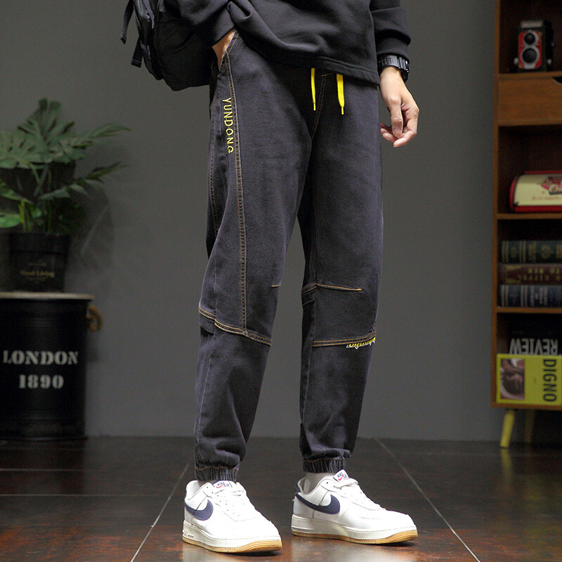 Pánske džínsy s kapucňou, jar a jeseň 2024, čierne, modré, ležérne, cargo, streetwear, džínsové, jogger, pánske vrecovité, háremové, džínsy, plus veľkosť M-8XL