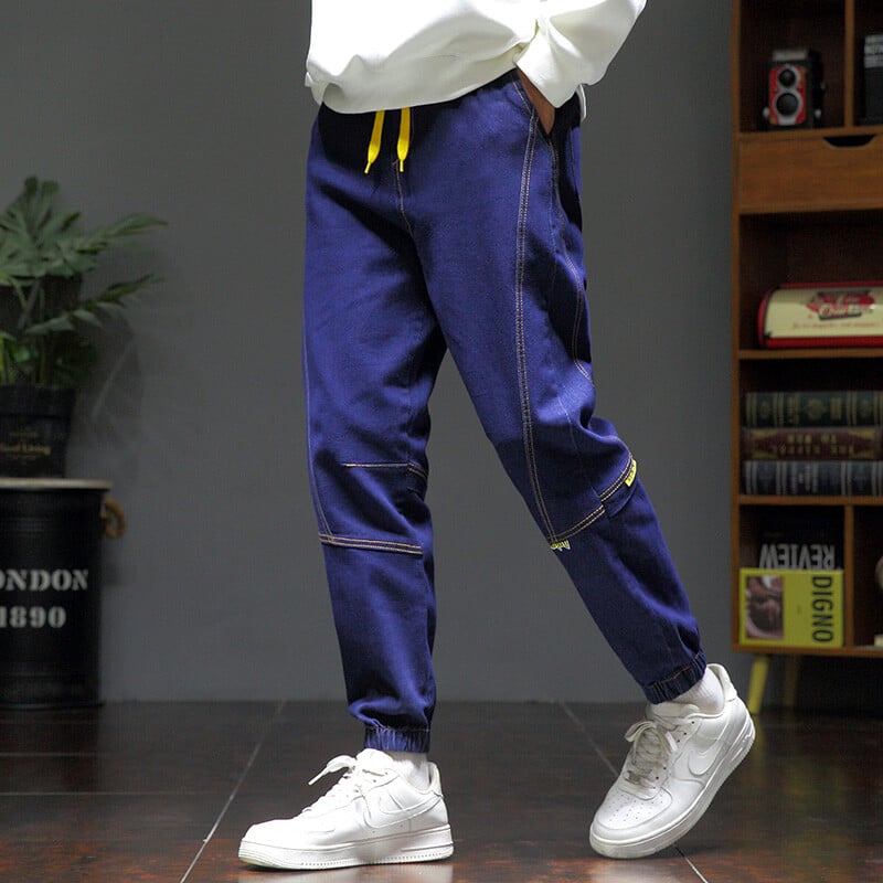 Pánske džínsy s kapucňou, jar a jeseň 2024, čierne, modré, ležérne, cargo, streetwear, džínsové, jogger, pánske vrecovité, háremové, džínsy, plus veľkosť M-8XL
