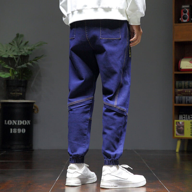 Pánske džínsy s kapucňou, jar a jeseň 2024, čierne, modré, ležérne, cargo, streetwear, džínsové, jogger, pánske vrecovité, háremové, džínsy, plus veľkosť M-8XL
