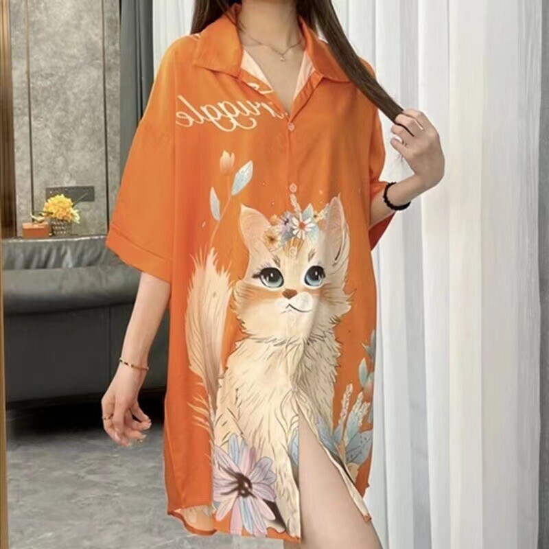 Cămașă de noapte sexy Cămașă de noapte din mătase de vară pentru femeie Senior Sense of Big Yards Rochie cămașă de lungime medie Pure Desire Cămașă de vânt Cămașă de noapte Sk