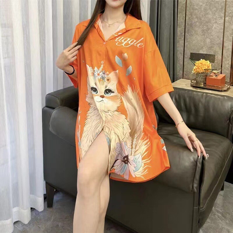 Cămașă de noapte sexy Cămașă de noapte din mătase de vară pentru femeie Senior Sense of Big Yards Rochie cămașă de lungime medie Pure Desire Cămașă de vânt Cămașă de noapte Sk