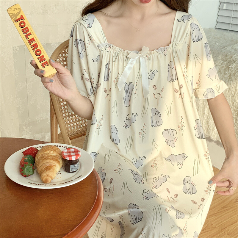 Plus Size 5XL 150KG Rochie de dormit pentru femei de vară Cămașă de noapte cu mânecă scurtă Cămașă de noapte dulce
