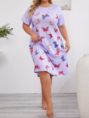 Nagy méretű női pizsama nyári huzat kerek nyakú pillangómintás rövid ujjú térdszoknya otthoni viselet