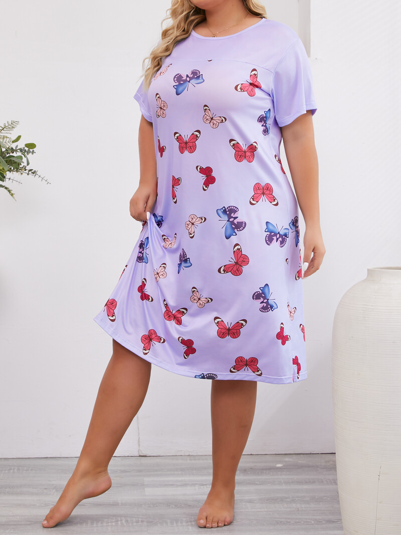 Nagy méretű női pizsama nyári huzat kerek nyakú pillangómintás rövid ujjú térdszoknya otthoni viselet