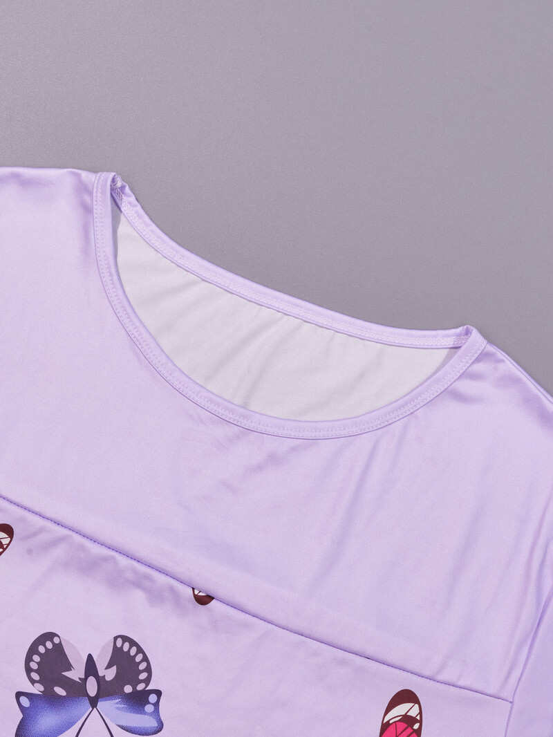 Nagy méretű női pizsama nyári huzat kerek nyakú pillangómintás rövid ujjú térdszoknya otthoni viselet