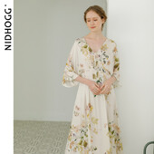 Καλοκαιρινό γυναικείο νυχτικό 2022 Κομψό ροζ με σατέν εμπριμέ, σέξι νυχτερινά φορέματα για πάρτι νυχτερινό φόρεμα ύπνου