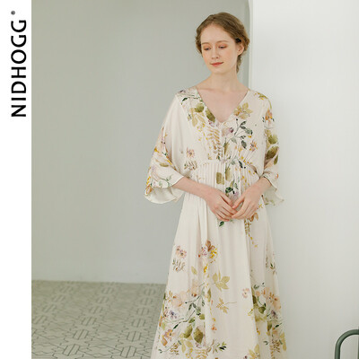 Καλοκαιρινό γυναικείο νυχτικό 2022 Κομψό ροζ με σατέν εμπριμέ, σέξι νυχτερινά φορέματα για πάρτι νυχτερινό φόρεμα ύπνου