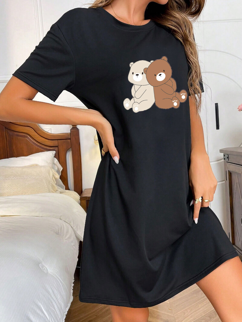 Nyomtatott rajzfilm női rövid ujjú hálóing