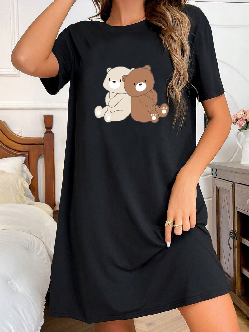 Nyomtatott rajzfilm női rövid ujjú hálóing