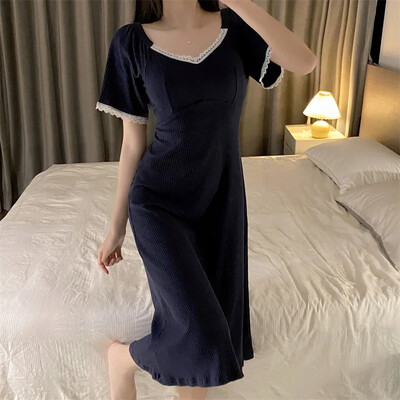 Cămăși de noapte din bumbac 100% cu mânecă scurtă de vară 2024 pentru femei coreeană drăguță din dantelă îmbrăcăminte de noapte Cămașă de noapte rochie de noapte