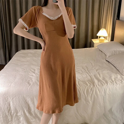 Cămăși de noapte din bumbac 100% cu mânecă scurtă de vară 2024 pentru femei coreeană drăguță din dantelă îmbrăcăminte de noapte Cămașă de noapte rochie de noapte