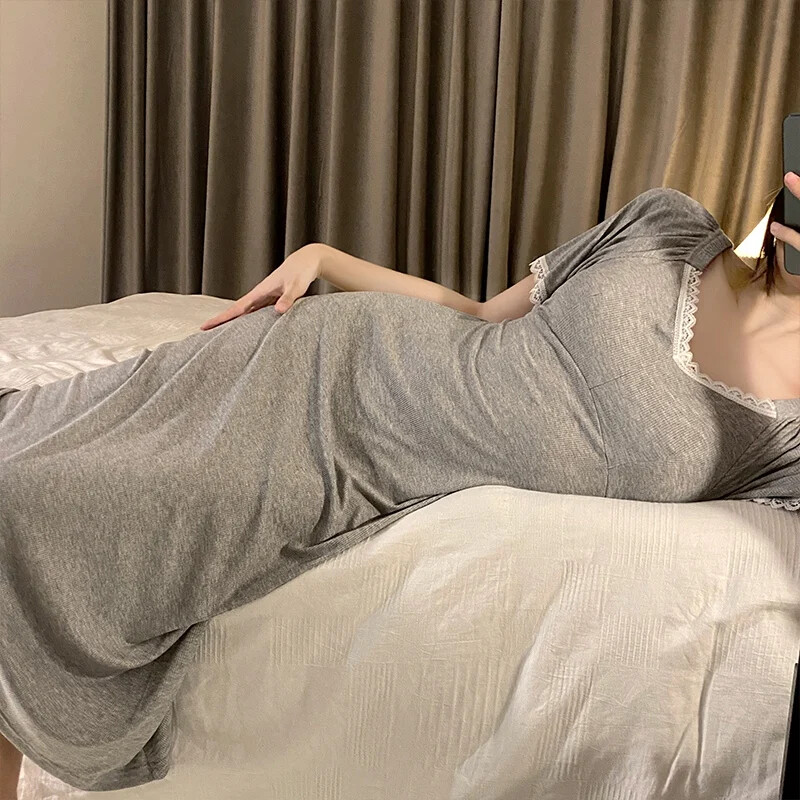 Cămăși de noapte din bumbac 100% cu mânecă scurtă de vară 2024 pentru femei coreeană drăguță din dantelă îmbrăcăminte de noapte Cămașă de noapte rochie de noapte