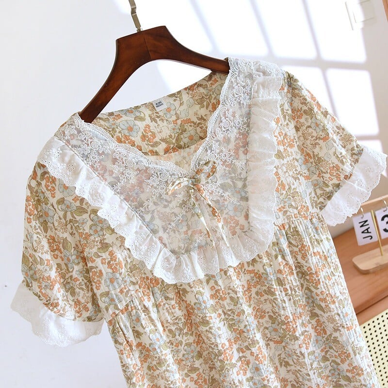 2024 m. Naujieji rūmai princesės stiliaus moteriška pižama 100 % medvilnės vasarinė moteriška naktinė suknelė, skirta moteriškai nakčiai dėvėti namuose