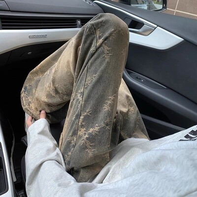 Amerikai high street retro férfi és női divatos egyenes szárú farmer őszi páros személyiség hip-hop mikrotrombita alkalmi nadrág