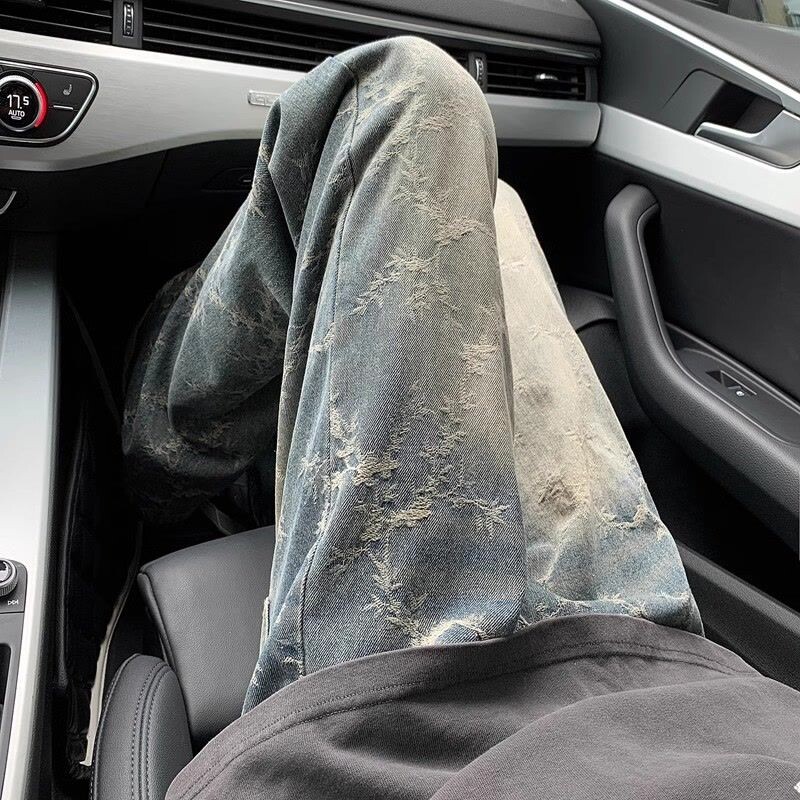 Amerikai high street retro férfi és női divatos egyenes szárú farmer őszi páros személyiség hip-hop mikrotrombita alkalmi nadrág