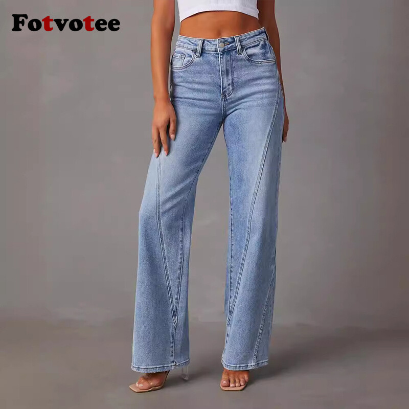 Fotvotee Široké džínsy pre ženy s vysokým pásom, klasické rovné baggy džínsy, nové streetwear ležérne ženské džínsové nohavice Y2K