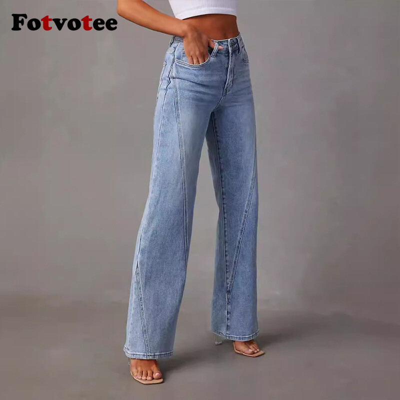 Fotvotee Široké džínsy pre ženy s vysokým pásom, klasické rovné baggy džínsy, nové streetwear ležérne ženské džínsové nohavice Y2K