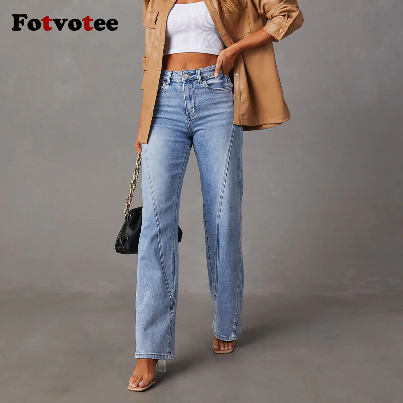 Fotvotee Široké džínsy pre ženy s vysokým pásom, klasické rovné baggy džínsy, nové streetwear ležérne ženské džínsové nohavice Y2K