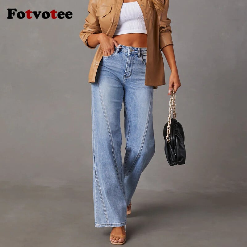 Fotvotee Široké džínsy pre ženy s vysokým pásom, klasické rovné baggy džínsy, nové streetwear ležérne ženské džínsové nohavice Y2K