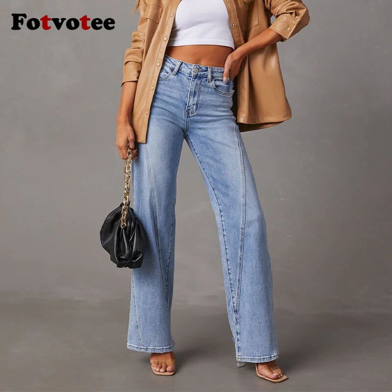 Fotvotee Široké džínsy pre ženy s vysokým pásom, klasické rovné baggy džínsy, nové streetwear ležérne ženské džínsové nohavice Y2K