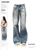 Femei Vintage American Y2k Japonez Harajuku Streetwear Pantaloni largi din denim cu talie joasă Pantaloni lungi Anii 2000 Estetic Jean Kpop Punk