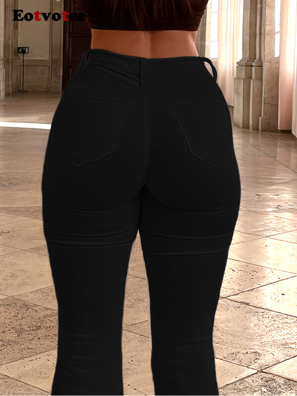 EOVOTEE Streetwear Blugi subțiri sexi pentru femei, cu talie înaltă, la modă, cu nasturi, cu clopoței, Y2k, lungime întreagă, 2024, blugi noi