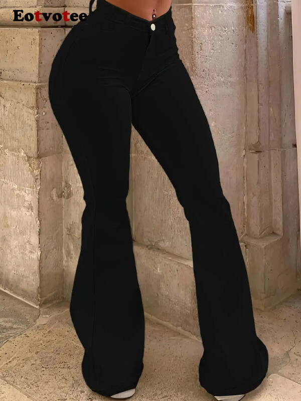 EOVOTEE Streetwear Blugi subțiri sexi pentru femei, cu talie înaltă, la modă, cu nasturi, cu clopoței, Y2k, lungime întreagă, 2024, blugi noi