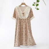 Francúzske vintage ružové pyžamo Dámske bavlnené nočné košele Voľné krátke dlhé rukávy Pijama Sexy Mujer Čipka V-výstrih Elegantná nočná košeľa