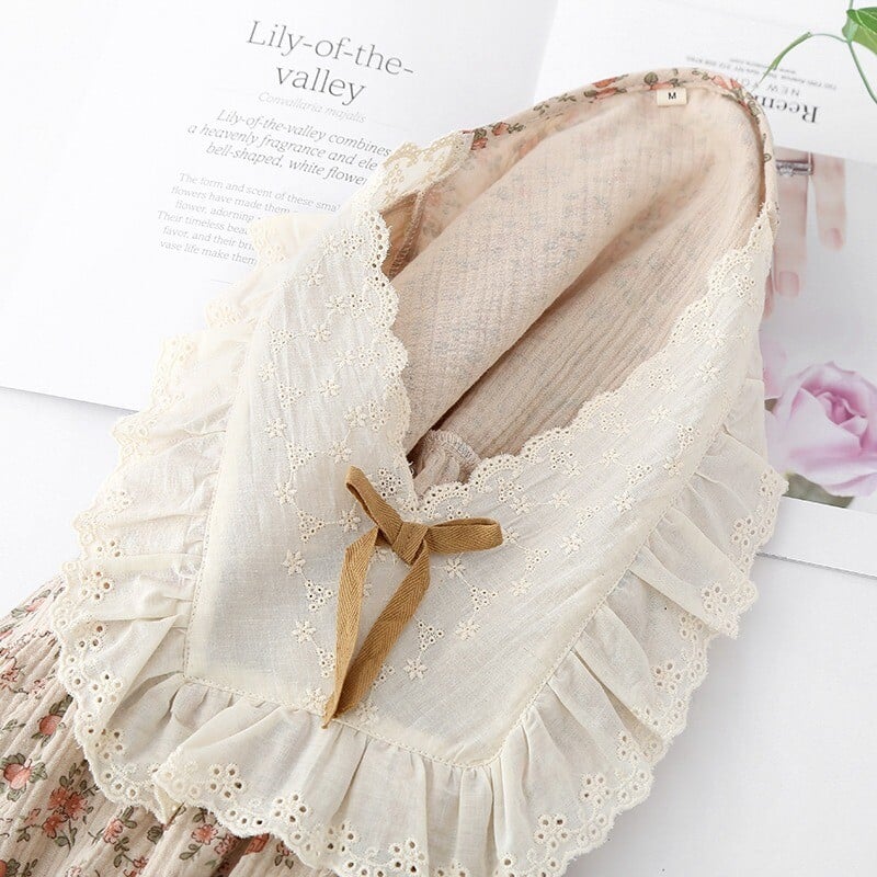 Francúzske vintage ružové pyžamo Dámske bavlnené nočné košele Voľné krátke dlhé rukávy Pijama Sexy Mujer Čipka V-výstrih Elegantná nočná košeľa