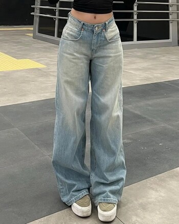 Vintage New Fashion Ψηλόμεση Μπλε πλυμένη απομίμηση Old Jeans Ladies Y2K Harajuku φαρδύ ίσιο παντελόνι Casual παντελόνι με φαρδύ πόδι