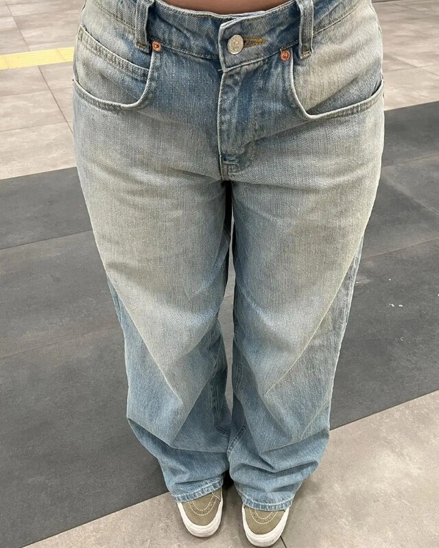 Vintage új divat, magas derekú kék mosott utánzat régi farmer Női Y2K Harajuku baggy egyenes nadrág Alkalmi széles szárú nadrág