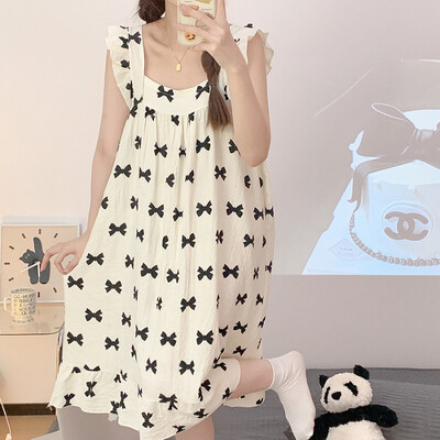 Nagy méretű pizsama női ráncos ruha nyári édes rajzfilm diák bő hálóing Vékony nappaliruha külső viselet otthoni ruhák