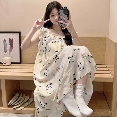 Nagy méretű pizsama női ráncos ruha nyári édes rajzfilm diák bő hálóing Vékony nappaliruha külső viselet otthoni ruhák