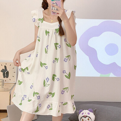 Nagy méretű pizsama női ráncos ruha nyári édes rajzfilm diák bő hálóing Vékony nappaliruha külső viselet otthoni ruhák