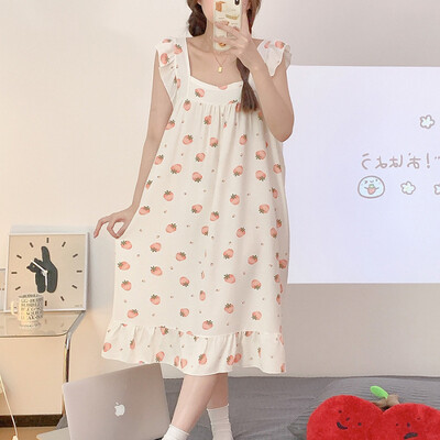 Nagy méretű pizsama női ráncos ruha nyári édes rajzfilm diák bő hálóing Vékony nappaliruha külső viselet otthoni ruhák