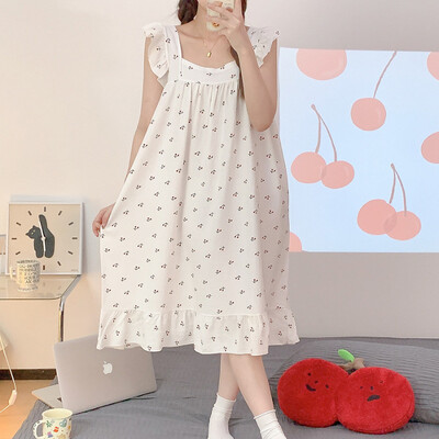 Nagy méretű pizsama női ráncos ruha nyári édes rajzfilm diák bő hálóing Vékony nappaliruha külső viselet otthoni ruhák