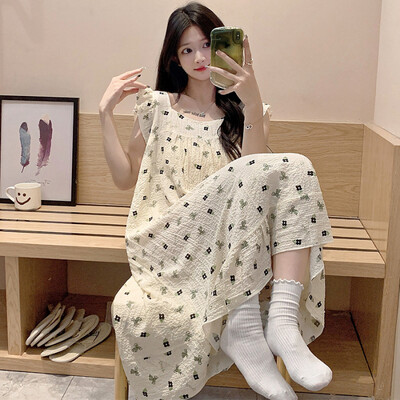 Nagy méretű pizsama női ráncos ruha nyári édes rajzfilm diák bő hálóing Vékony nappaliruha külső viselet otthoni ruhák