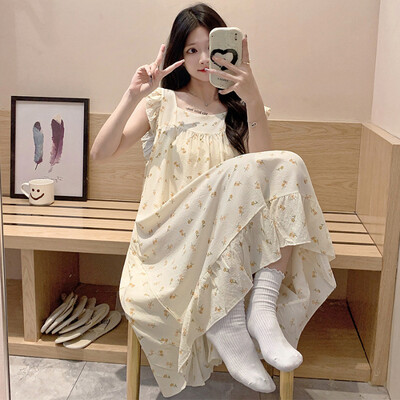 Nagy méretű pizsama női ráncos ruha nyári édes rajzfilm diák bő hálóing Vékony nappaliruha külső viselet otthoni ruhák