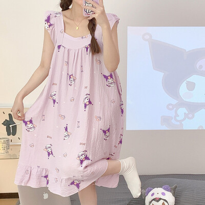 Nagy méretű pizsama női ráncos ruha nyári édes rajzfilm diák bő hálóing Vékony nappaliruha külső viselet otthoni ruhák