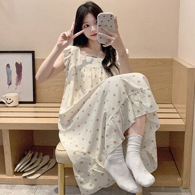 Nagy méretű pizsama női ráncos ruha nyári édes rajzfilm diák bő hálóing Vékony nappaliruha külső viselet otthoni ruhák