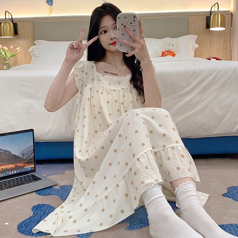 Nagy méretű pizsama női ráncos ruha nyári édes rajzfilm diák bő hálóing Vékony nappaliruha külső viselet otthoni ruhák