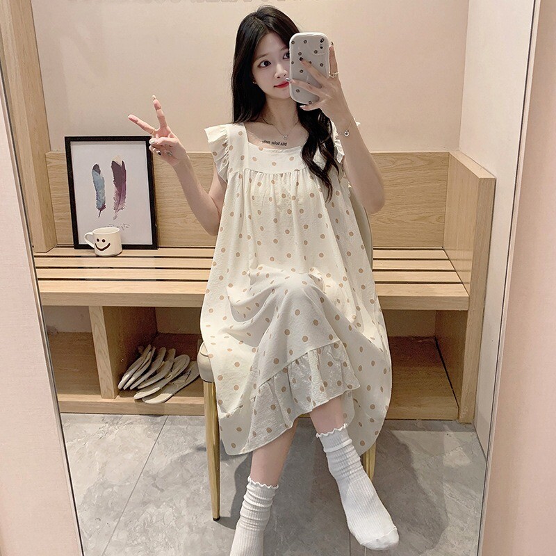 Nagy méretű pizsama női ráncos ruha nyári édes rajzfilm diák bő hálóing Vékony nappaliruha külső viselet otthoni ruhák