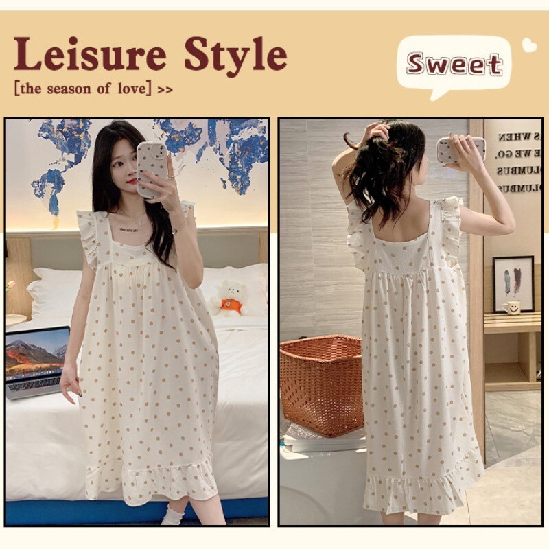 Nagy méretű pizsama női ráncos ruha nyári édes rajzfilm diák bő hálóing Vékony nappaliruha külső viselet otthoni ruhák