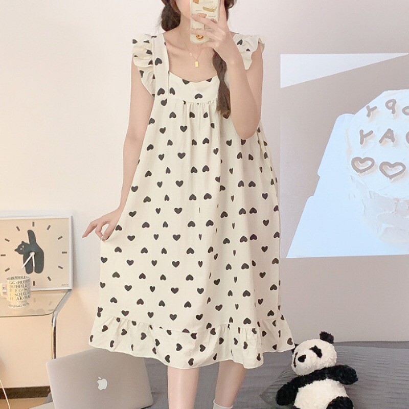 Nagy méretű pizsama női ráncos ruha nyári édes rajzfilm diák bő hálóing Vékony nappaliruha külső viselet otthoni ruhák