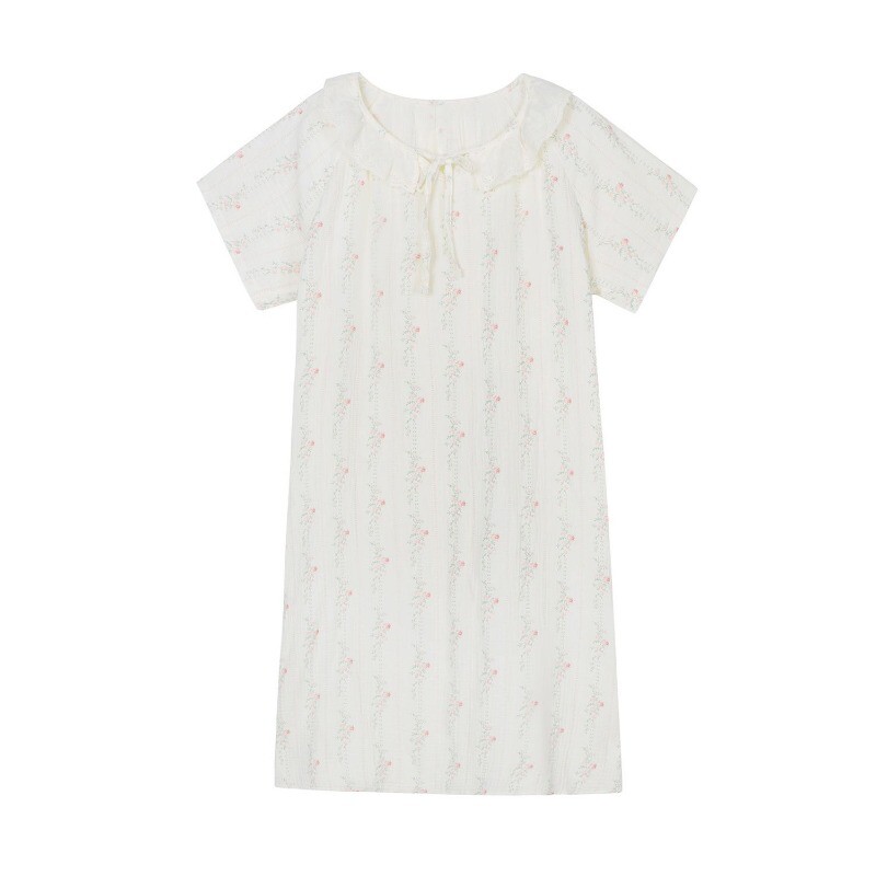 Virágos hálóing Hálóruha Női koreai csipke nyári egyrészes pizsama ruha rövid ujjú éjszakai nyakkendő Alvás otthoni viselet 2024 Új