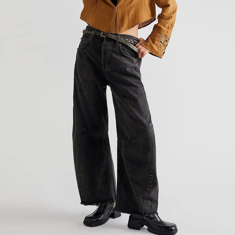 Női táskás, széles szárú nadrágok farmernadrág hordó barát Vágott szegélyű farmernadrág 2000-es évek japán stílusú Y2k női ruházat 2024