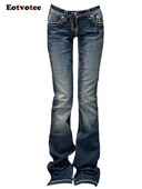 Moda femei blugi Y2K cu talie joasa pantaloni evazati din denim îmbrăcăminte de stradă pentru femei buzunare cu fermoare cu butoane fund clopot 2024 noi blugi vintage