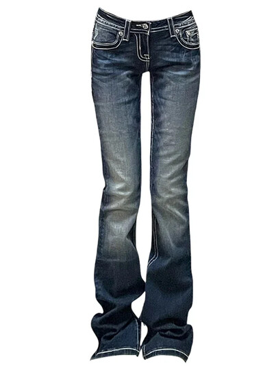 Moda femei blugi Y2K cu talie joasa pantaloni evazati din denim îmbrăcăminte de stradă pentru femei buzunare cu fermoare cu butoane fund clopot 2024 noi blugi vintage